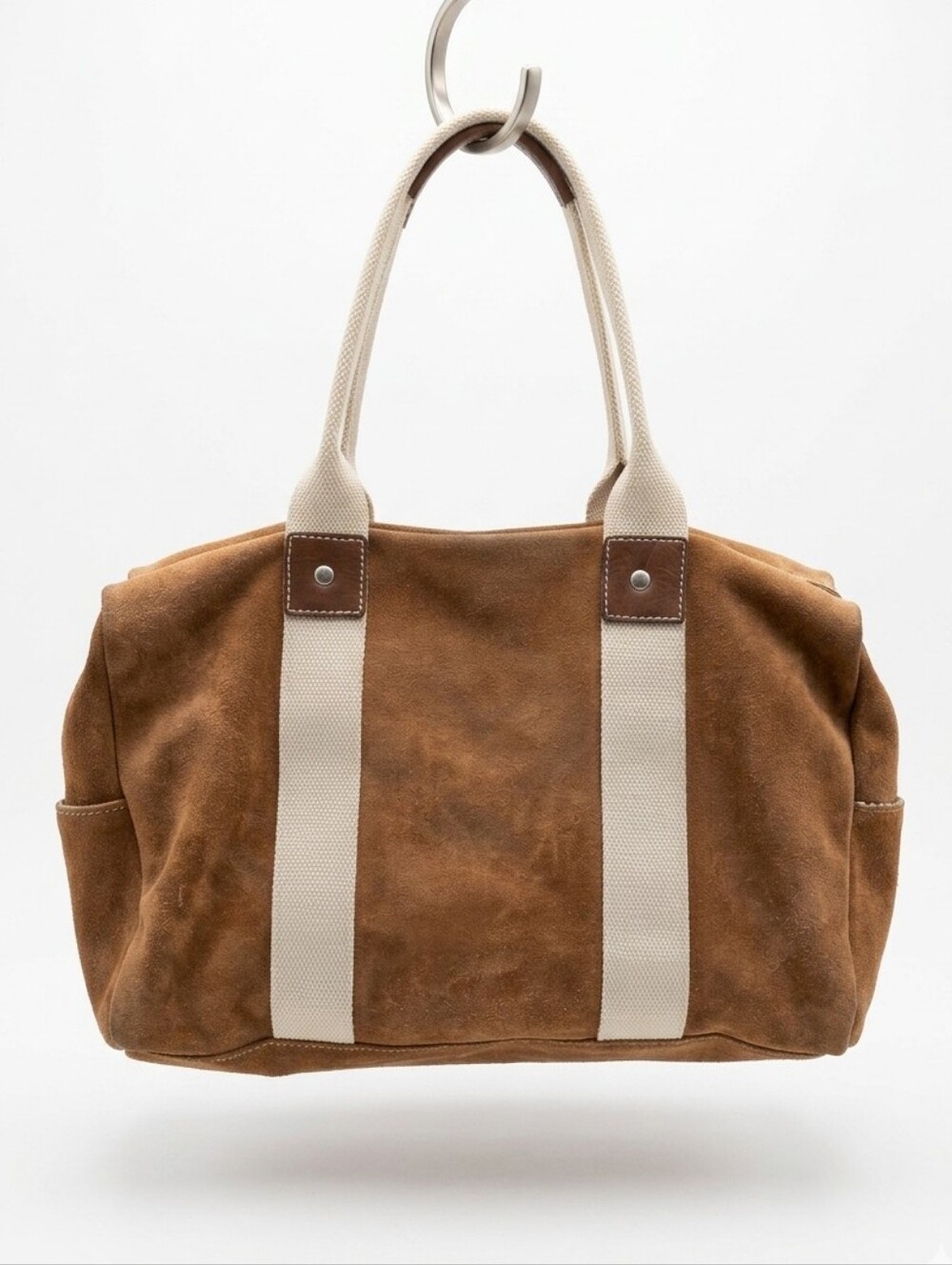 Vintage Gap Brown Suede with Canvas Straps Tote Bag
